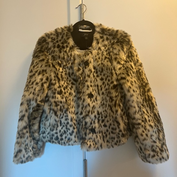 Brand new with tags J crew leopard print faux fur jacket size M